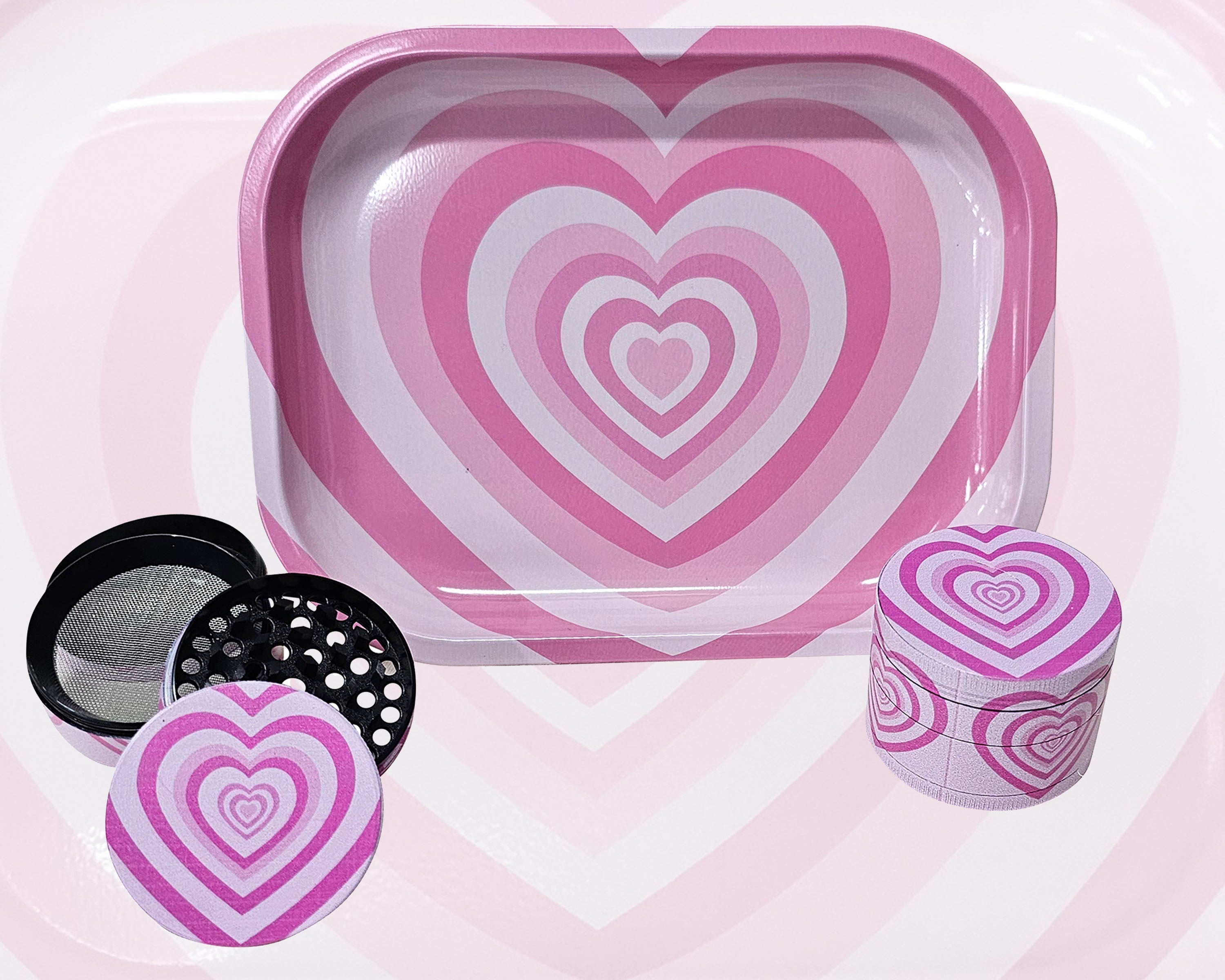 Pink Hearts Collectible Tray & Container Set - Cute Organizer