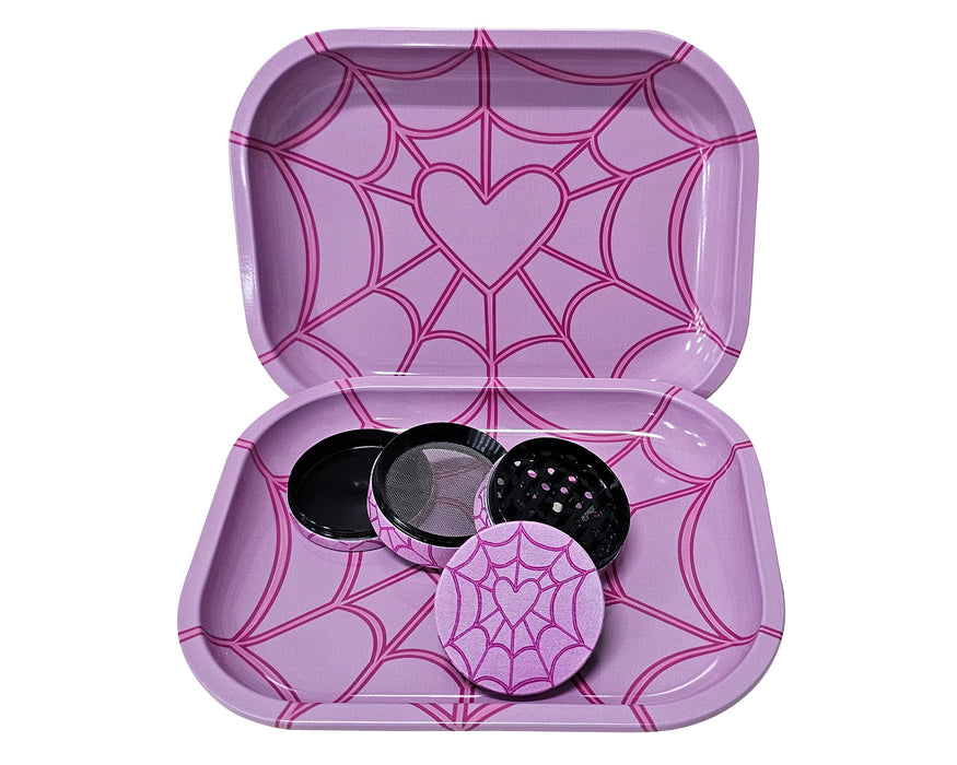 Heart Spiderweb Rolling Tray And Grinder Gift Box, Cute Herb Grinder, Holiday Gifts For Her, Matching Girly Grinder And Tray Set,Accessories