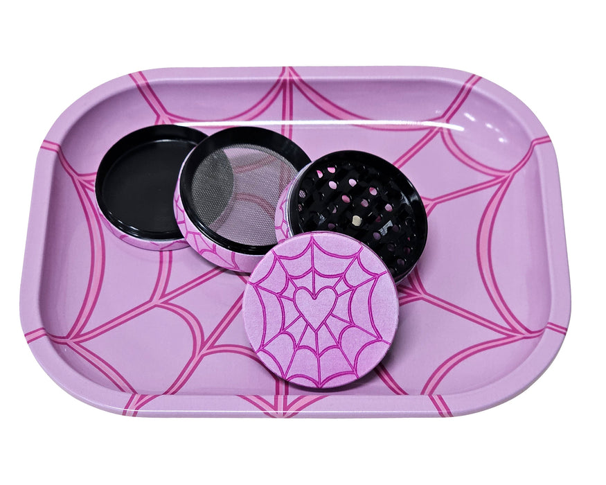 Heart Spiderweb Rolling Tray And Grinder Gift Box, Cute Herb Grinder, Holiday Gifts For Her, Matching Girly Grinder And Tray Set,Accessories