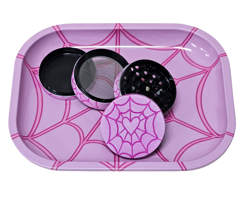 Heart Spiderweb Rolling Tray And Grinder Gift Box, Cute Herb Grinder, Holiday Gifts For Her, Matching Girly Grinder And Tray Set,Accessories