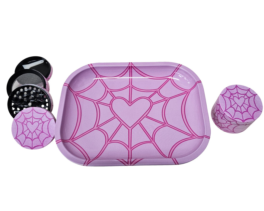 Heart Spiderweb Rolling Tray And Grinder Gift Box, Cute Herb Grinder, Holiday Gifts For Her, Matching Girly Grinder And Tray Set,Accessories