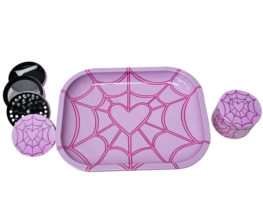 Heart Spiderweb Rolling Tray And Grinder Gift Box, Cute Herb Grinder, Holiday Gifts For Her, Matching Girly Grinder And Tray Set,Accessories