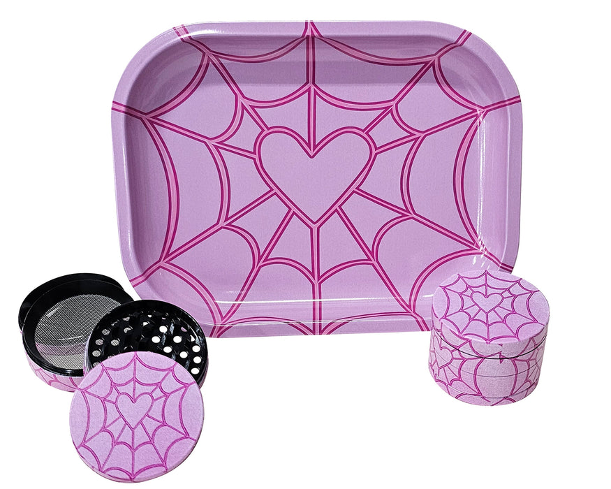 Heart Spiderweb Rolling Tray And Grinder Gift Box, Cute Herb Grinder, Holiday Gifts For Her, Matching Girly Grinder And Tray Set,Accessories