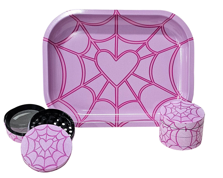 Heart Spiderweb Rolling Tray And Grinder Gift Box, Cute Herb Grinder, Holiday Gifts For Her, Matching Girly Grinder And Tray Set,Accessories