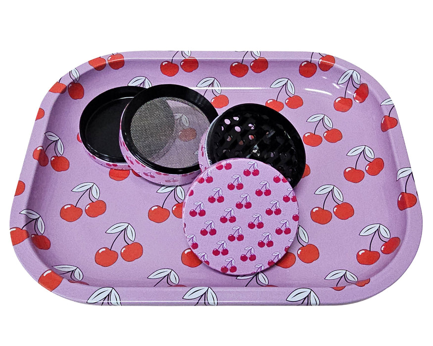 Cute Cherry Smoker Kit, Pink Rolling Tray and Grinder Matching Set, Girly Grinder, Best Gifts For Her, Female Smoking Accessories, Gift