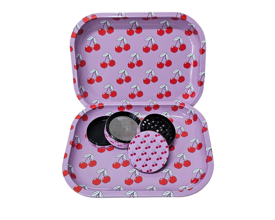 Cute Cherry Smoker Kit, Pink Rolling Tray and Grinder Matching Set, Girly Grinder, Best Gifts For Her, Female Smoking Accessories, Gift