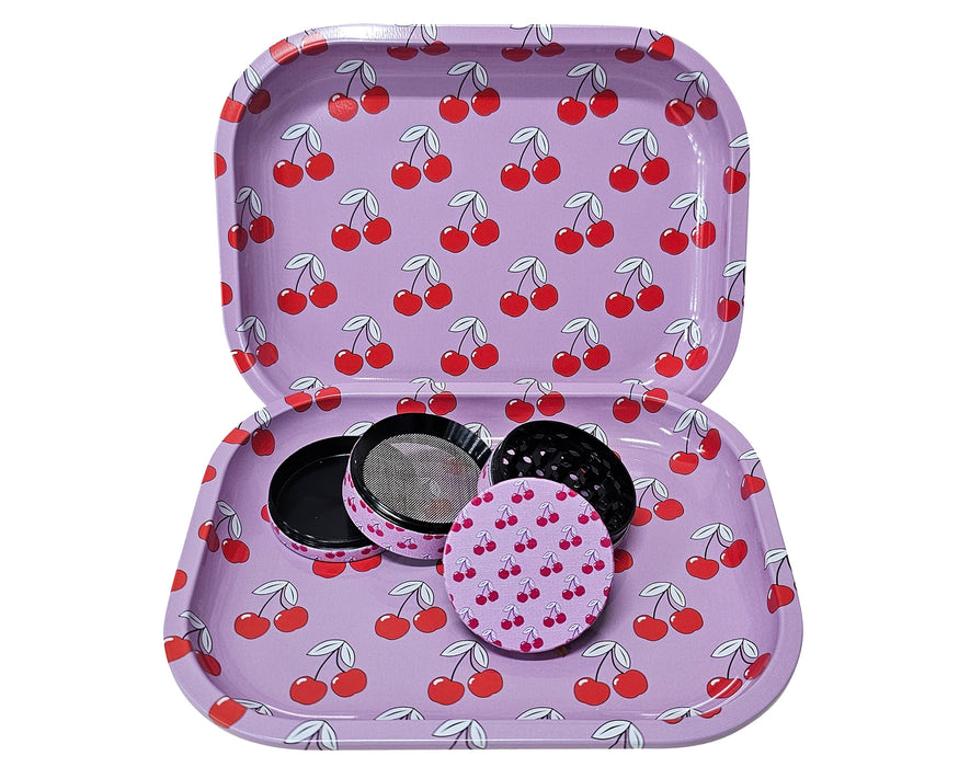 Cute Cherry Smoker Kit, Pink Rolling Tray and Grinder Matching Set, Girly Grinder, Best Gifts For Her, Female Smoking Accessories, Gift