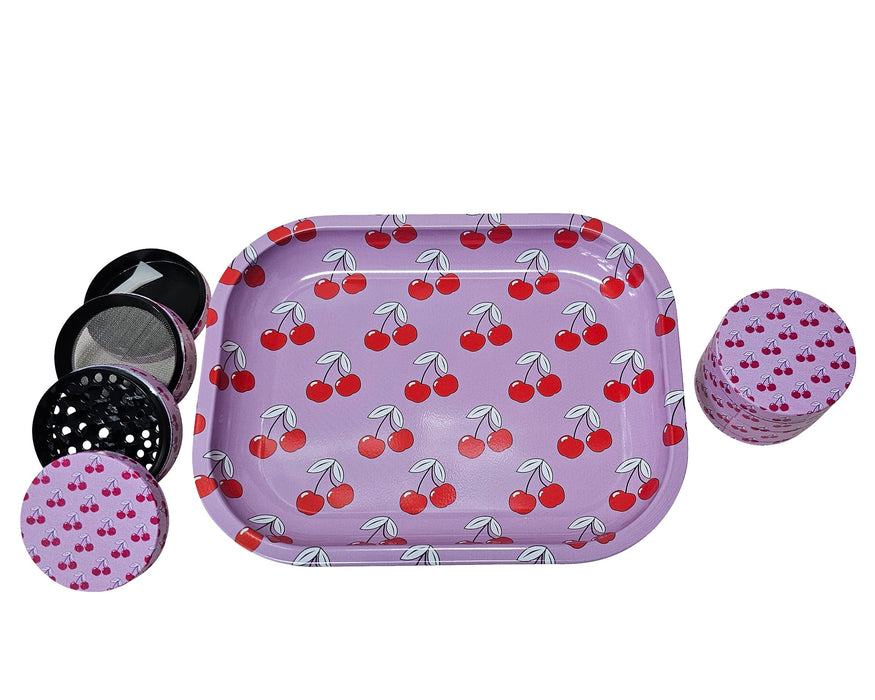 Cute Cherry Smoker Kit, Pink Rolling Tray and Grinder Matching Set, Girly Grinder, Best Gifts For Her, Female Smoking Accessories, Gift