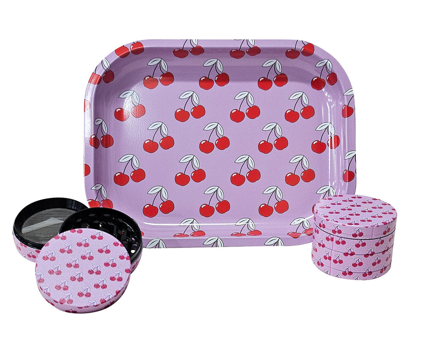 Cute Cherry Smoker Kit, Pink Rolling Tray and Grinder Matching Set, Girly Grinder, Best Gifts For Her, Female Smoking Accessories, Gift