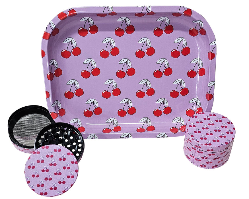 Cute Cherry Smoker Kit, Pink Rolling Tray and Grinder Matching Set, Girly Grinder, Best Gifts For Her, Female Smoking Accessories, Gift