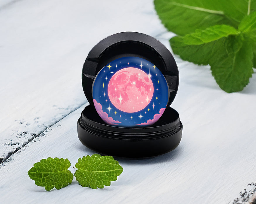 Snus Storage Case Pink Kawaii Crescent Moon with Stars Black