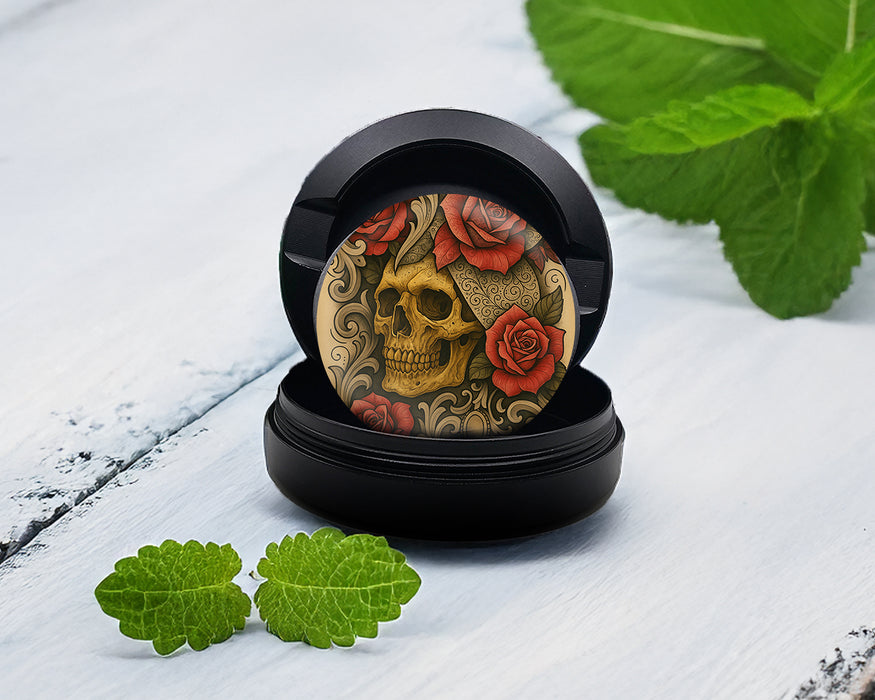 Snus Storage Case Grunge Skull and Rose Flash Art Circle Design Black
