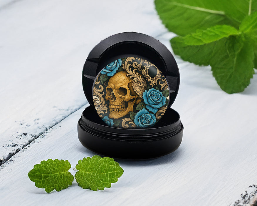 Snus Storage Case Gothic Skull with Roses and Chains Tattoo Aesthetic Black