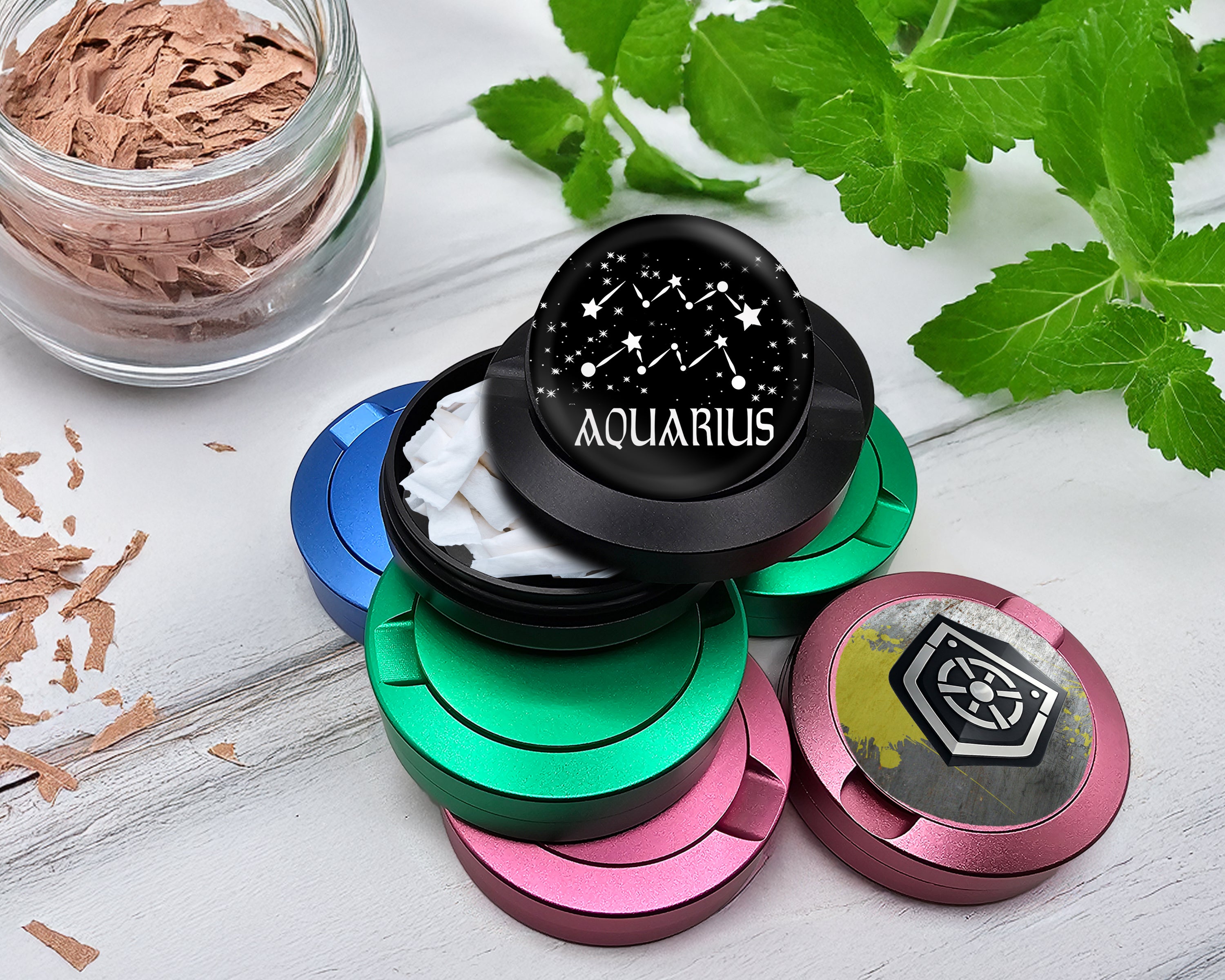 Snus Storage Case Aquarius, the Water Bearer Zodiac Birth Sign Black