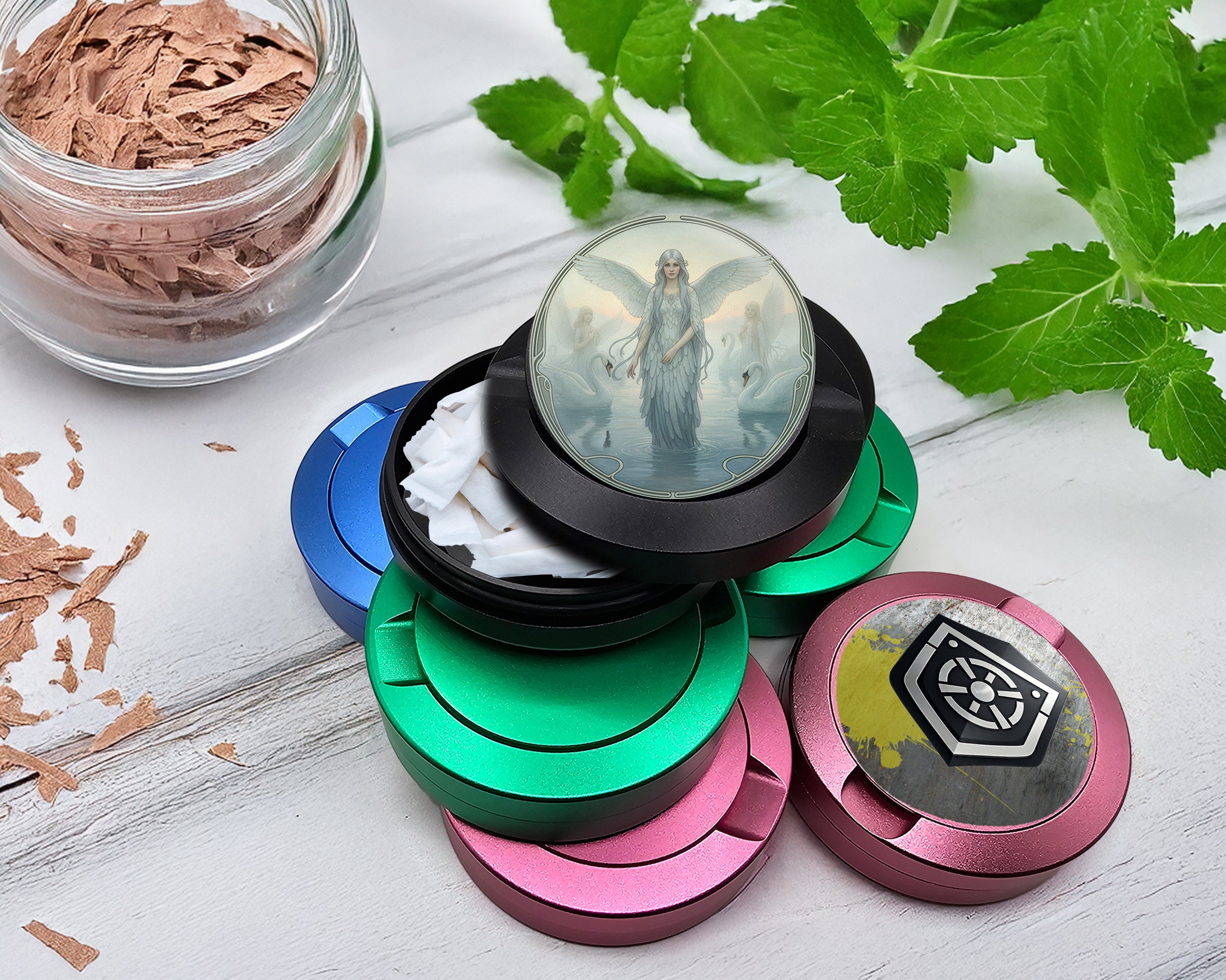 Snus Storage Case Art Nouveau Swan Angelic Vision Black
