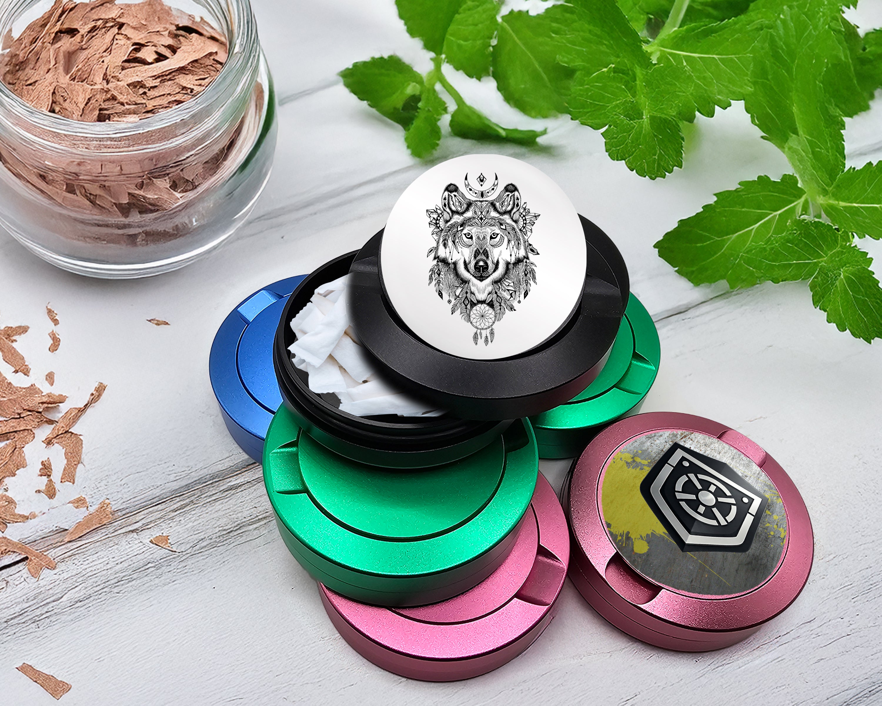 Snus Storage Case Native American Wolf Black
