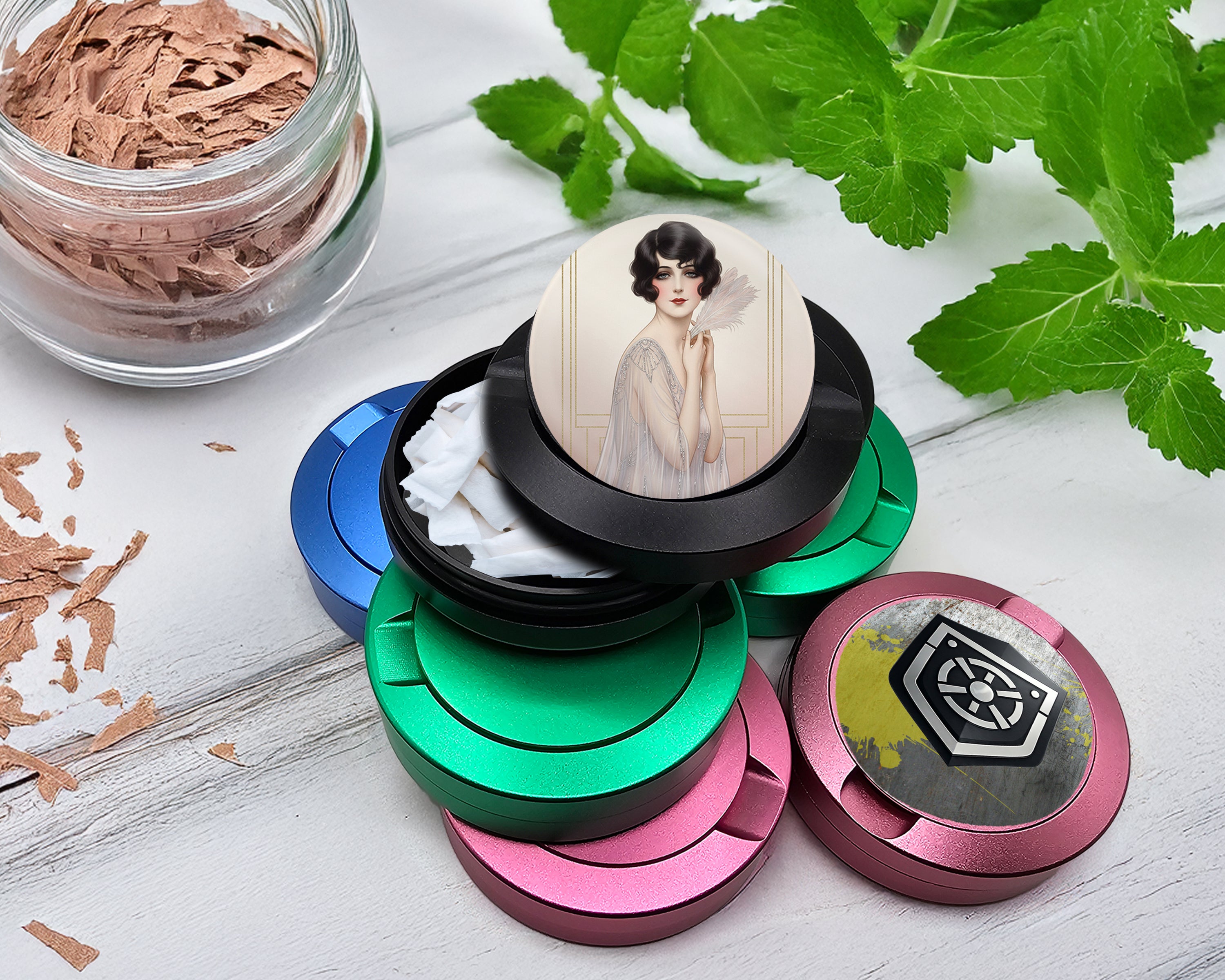 Snus Storage Case Elegant Deco Feather Muse Black