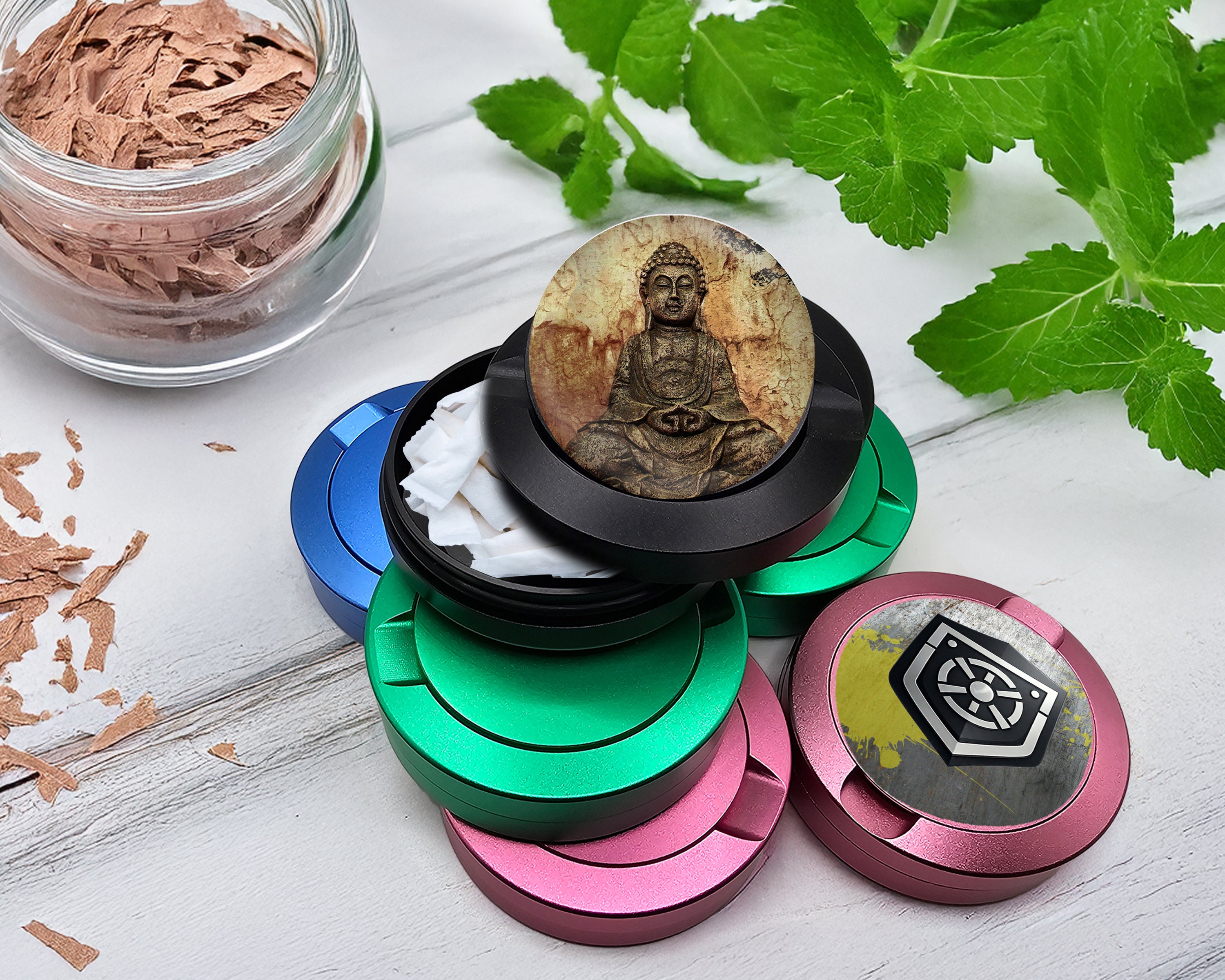 Snus Storage Case Buddha Pattina Buddhist Statue Black