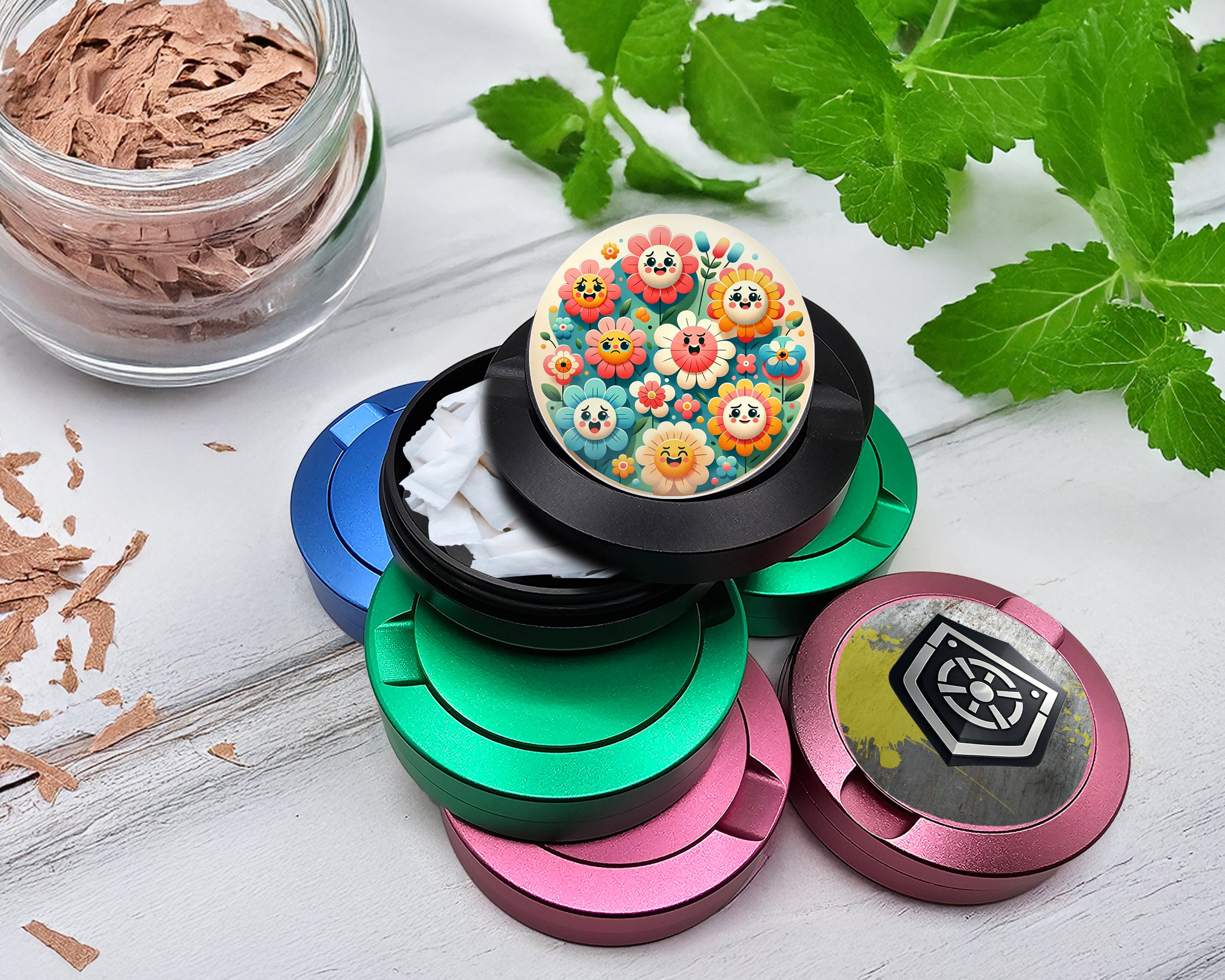 Snus Storage Case Happy Flower Power Black
