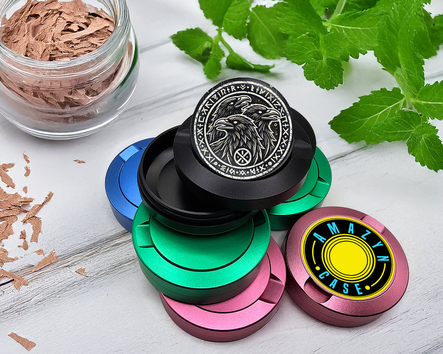 Zyn Storage Case Norse Ravens Snus Holder, Huginn, Muninn, and Jack Black