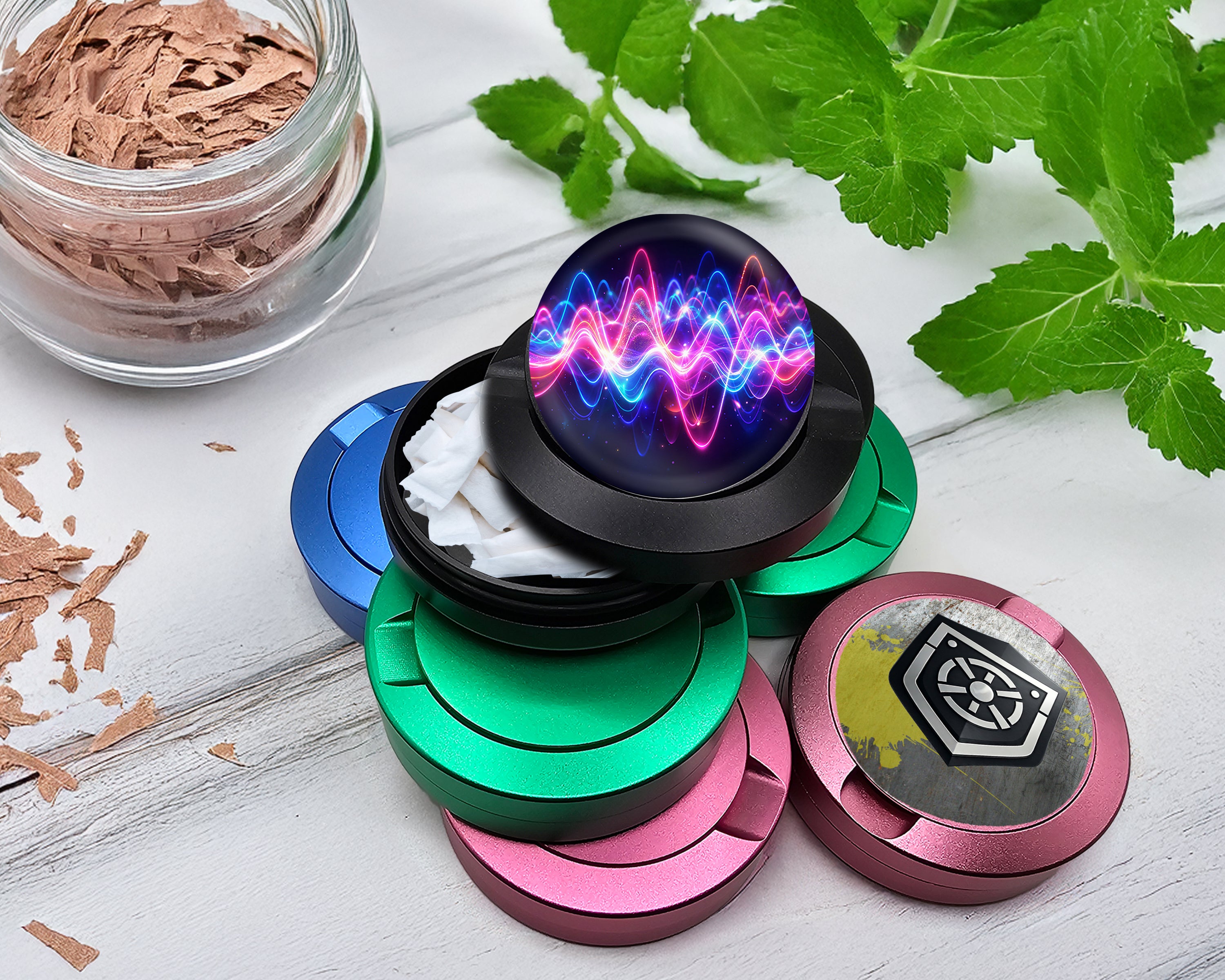 Snus Storage Case Neon Soundwave Vibes Audio Frequency Art Black