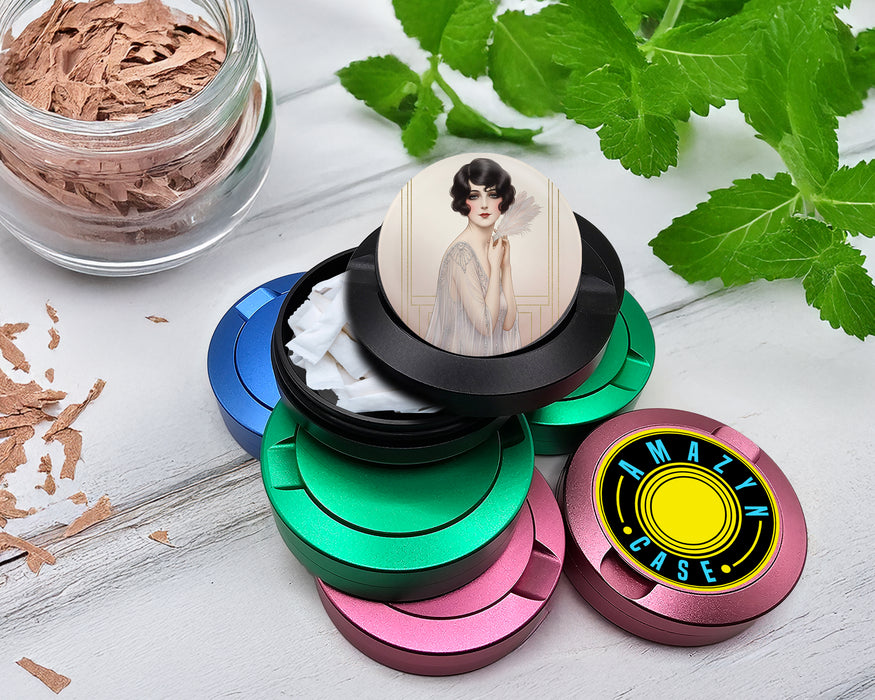 Snus Storage Case Elegant Deco Feather Muse Black