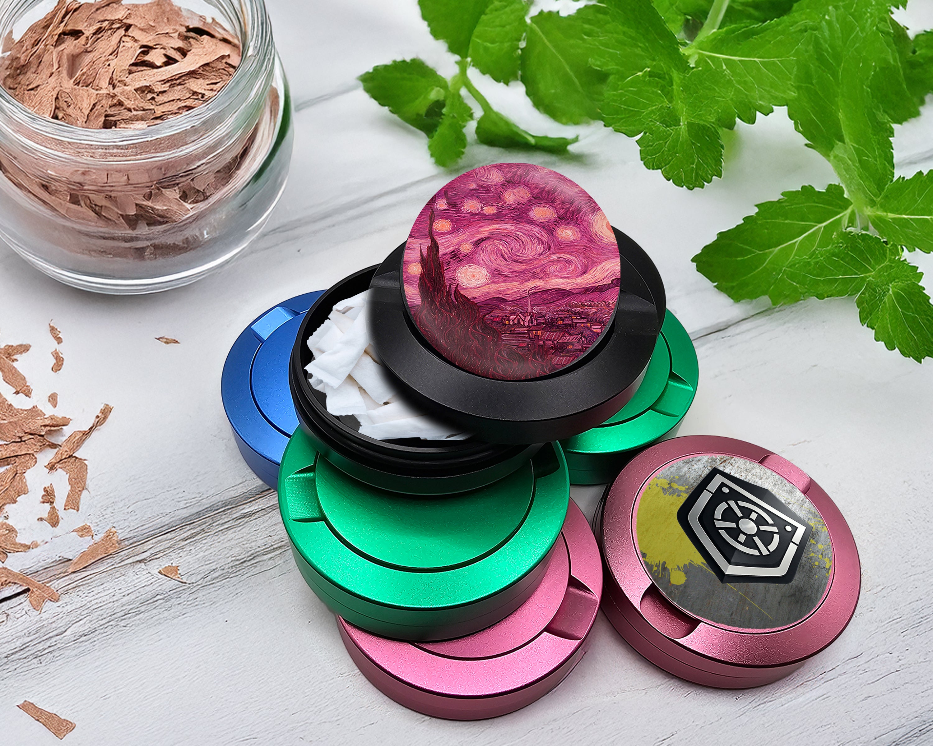 Snus Storage Case Pink Starry Night Vaporwave Van Gogh Art Black