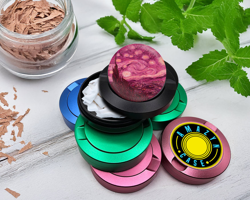 Snus Storage Case Pink Starry Night Vaporwave Van Gogh Art Black