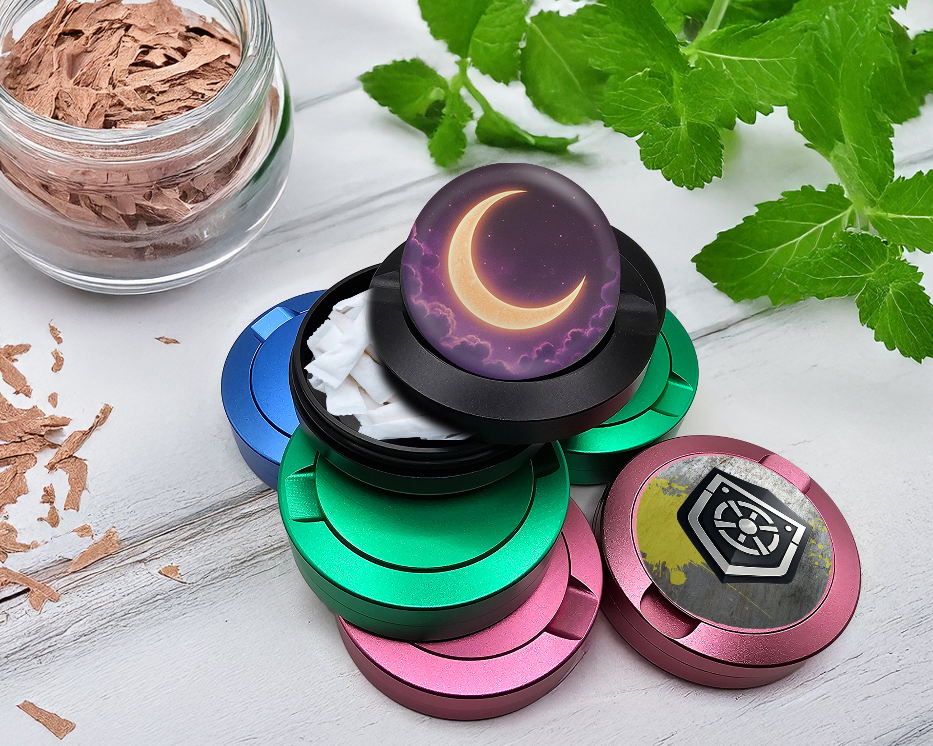 Snus Storage Case Crescent Moon in Dreamy Night Sky Black