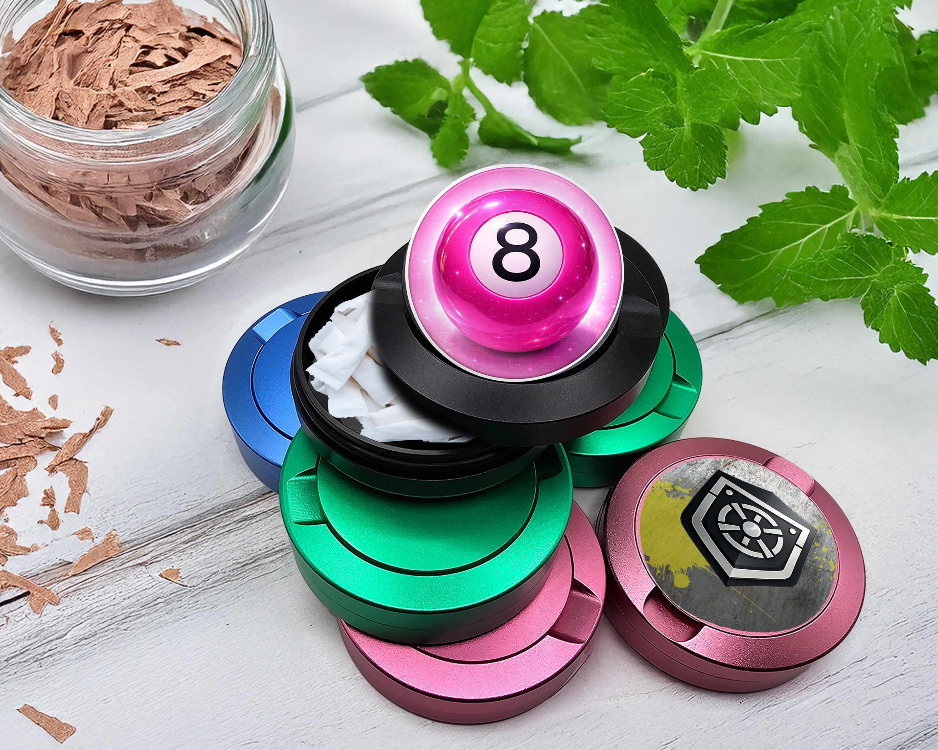 Snus Storage Case Sparkly Pink 8 Ball Cosmic Pool Aesthetic Black