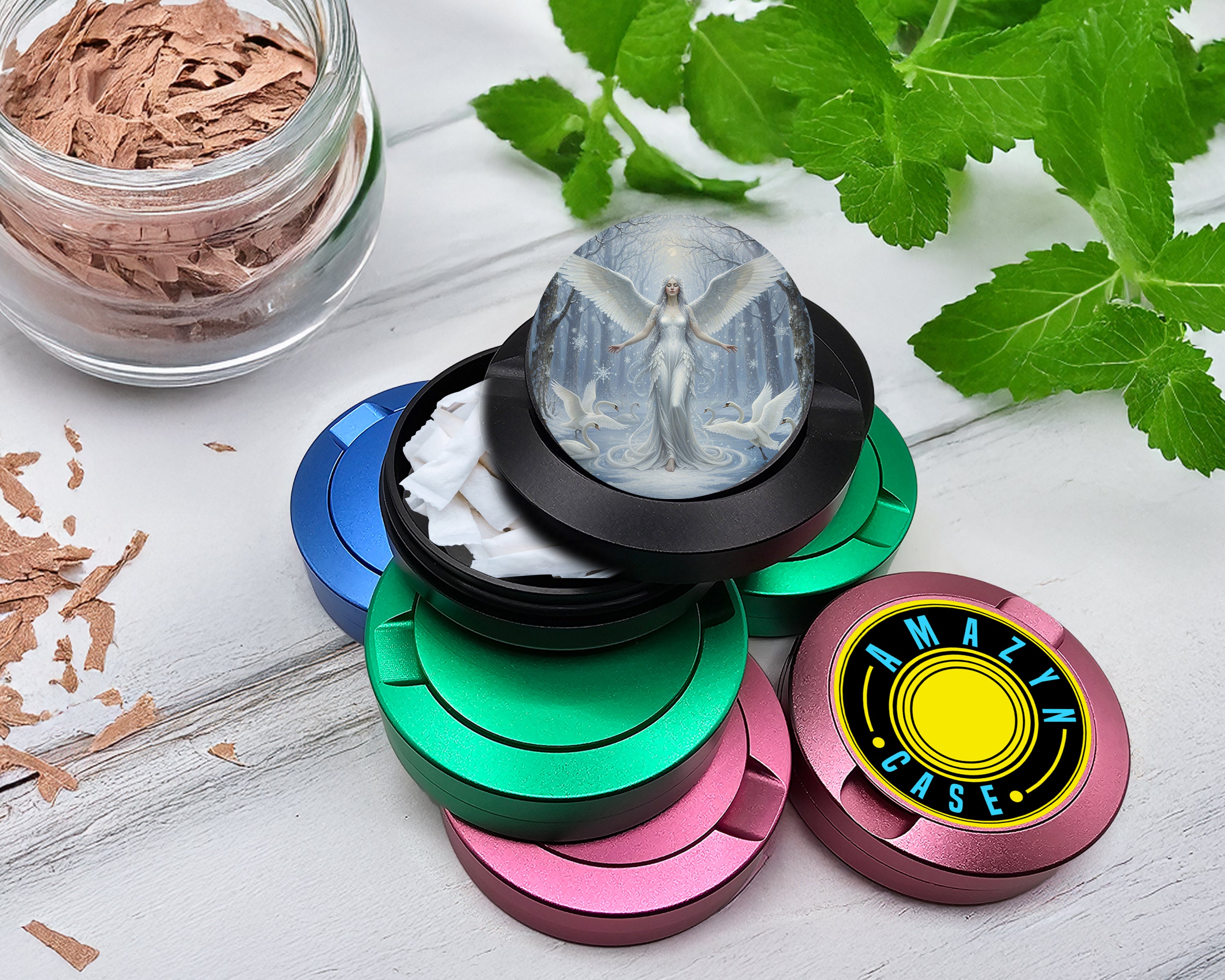 Snus Storage Case Winter Swan Queen Angel Black