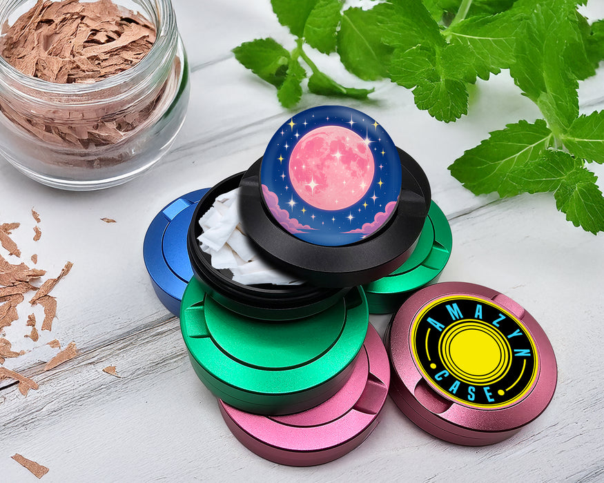 Snus Storage Case Pink Kawaii Crescent Moon with Stars Black