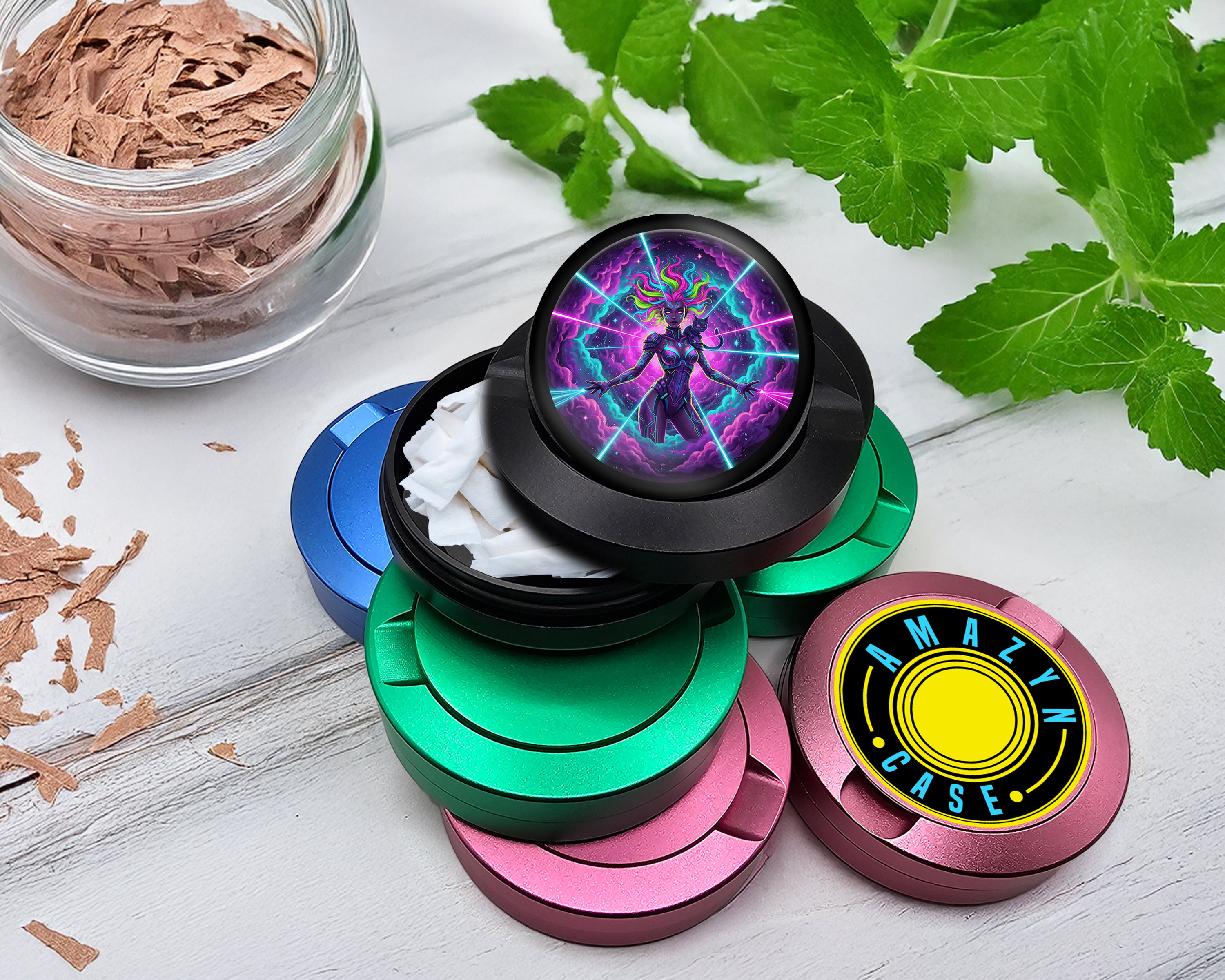 Snus Storage Case Neon Cosmic Warrior Goddess Black