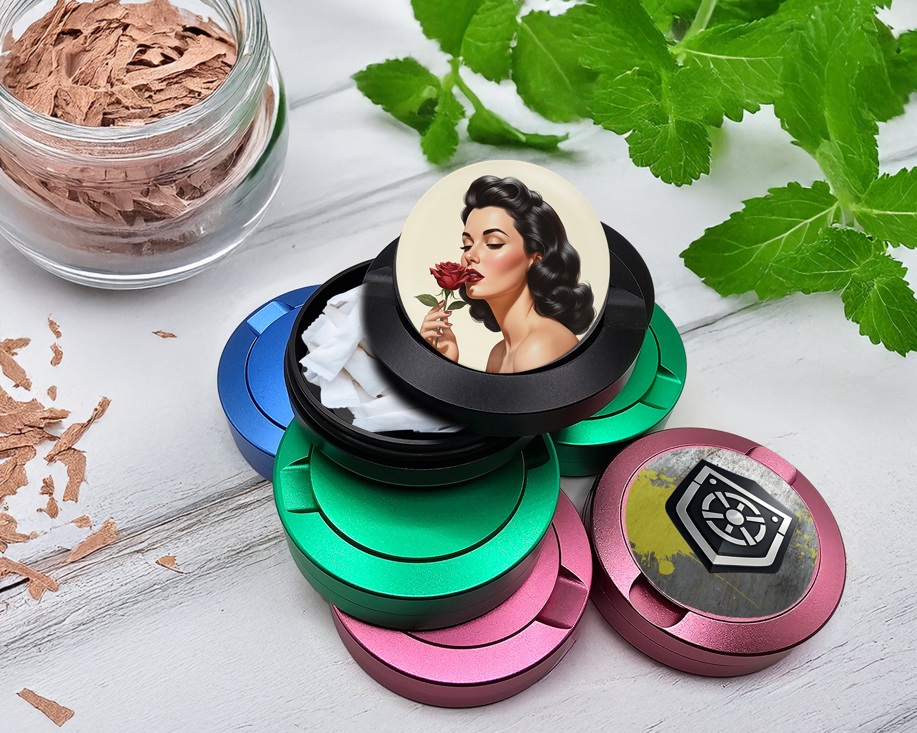 Snus Storage Case Romantic Retro Rose Beauty Black