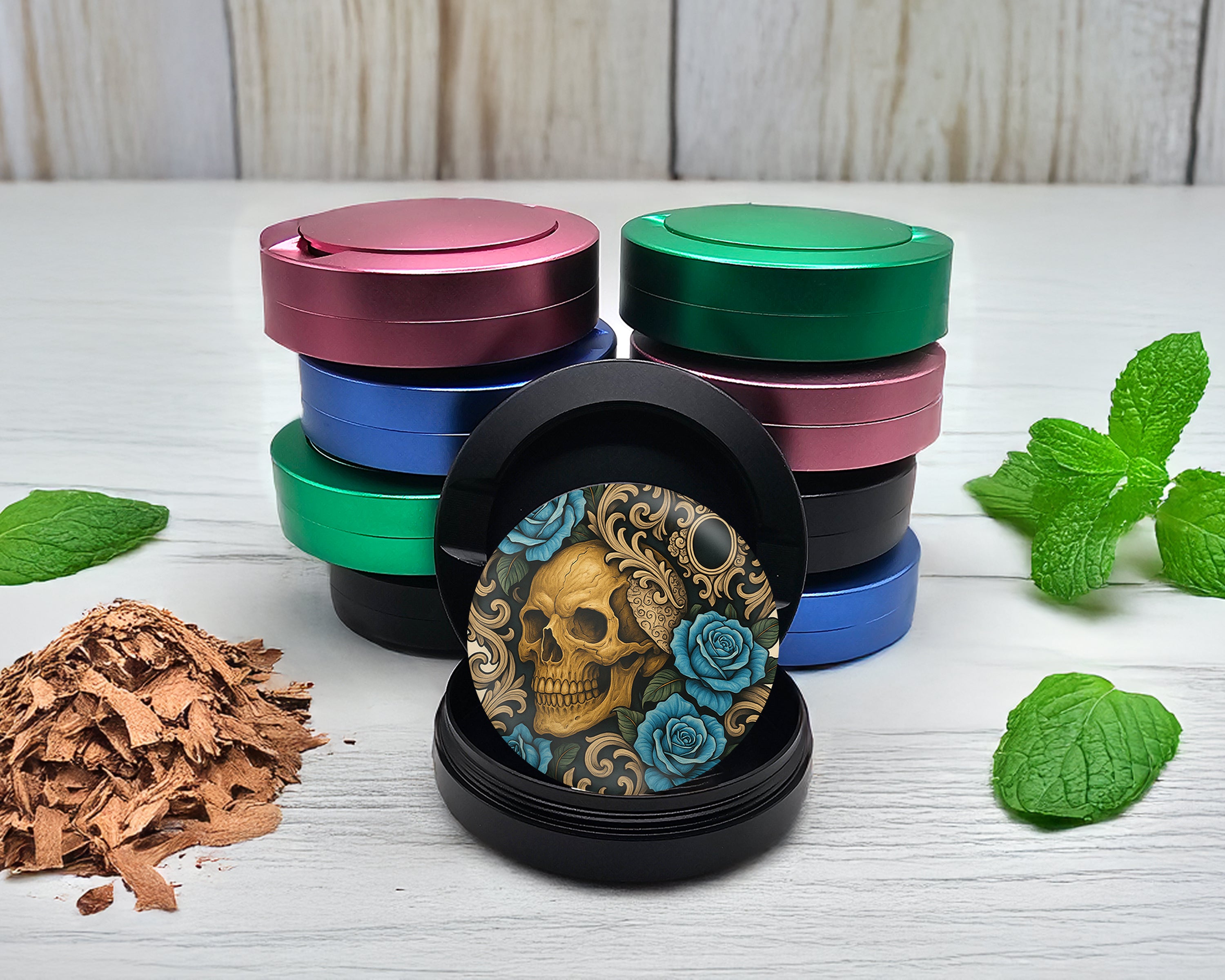 Snus Storage Case Gothic Skull with Roses and Chains Tattoo Aesthetic Black