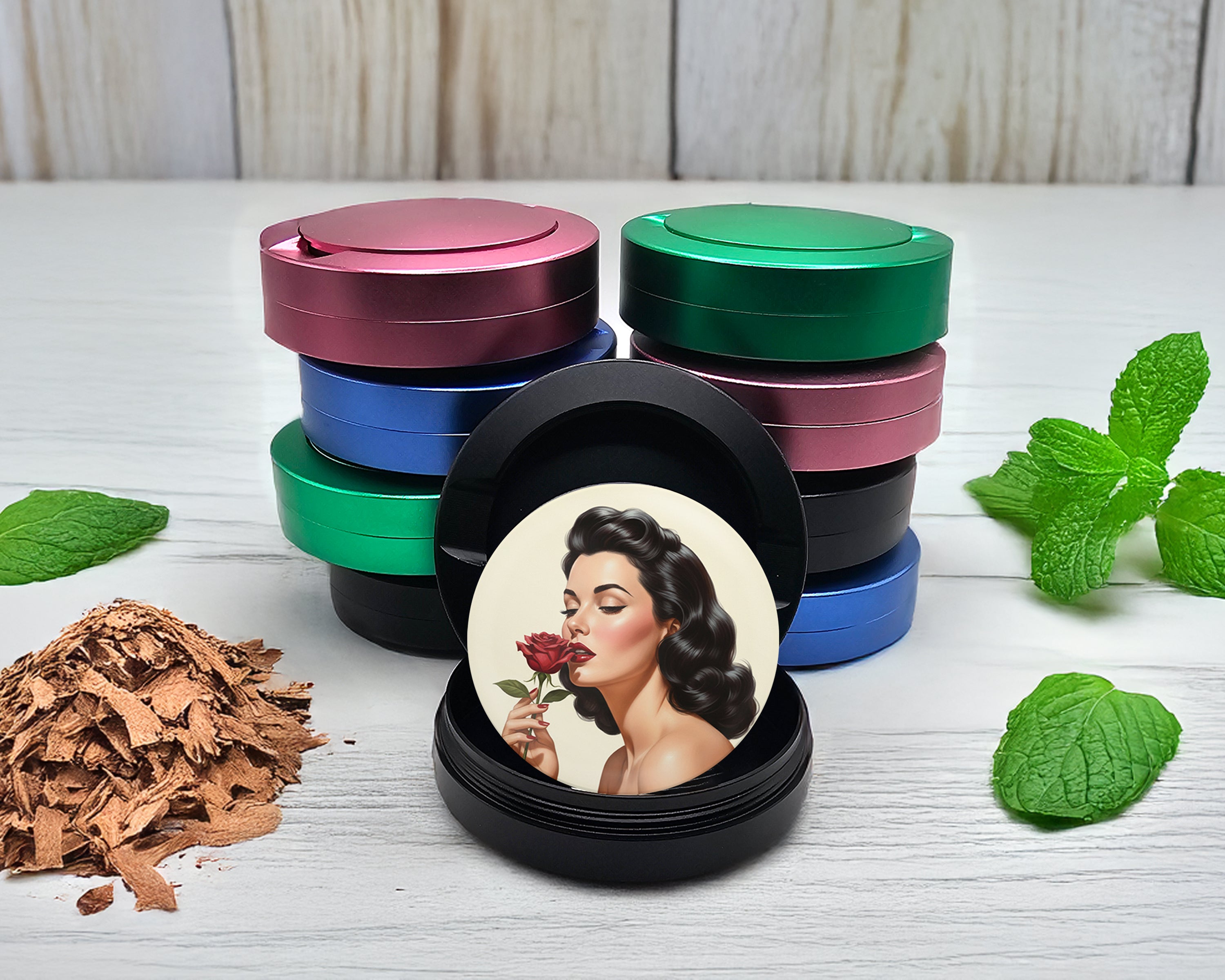 Snus Storage Case Romantic Retro Rose Beauty Black