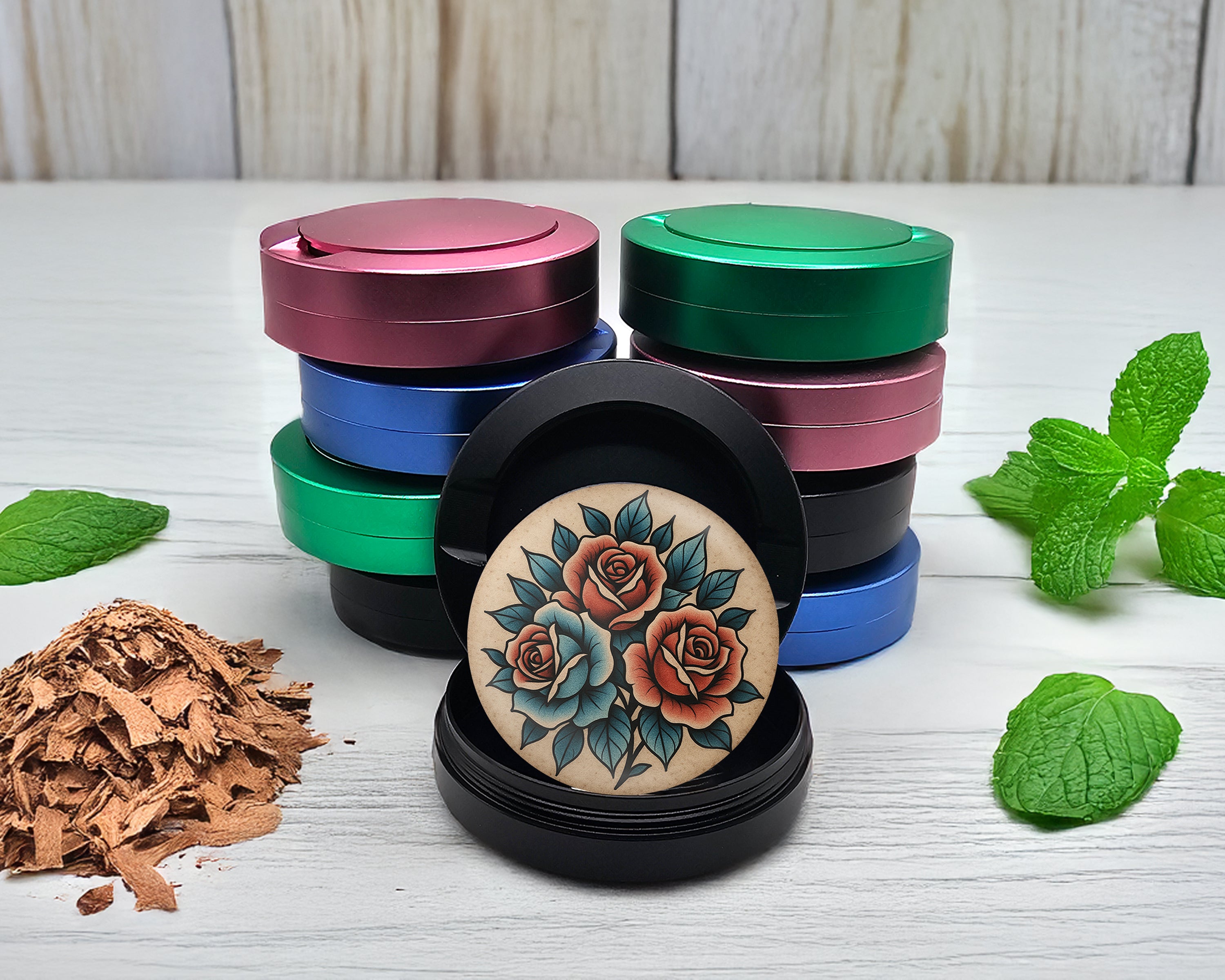 Snus Storage Case Traditional Red Rose Tattoo Design on Beige Black