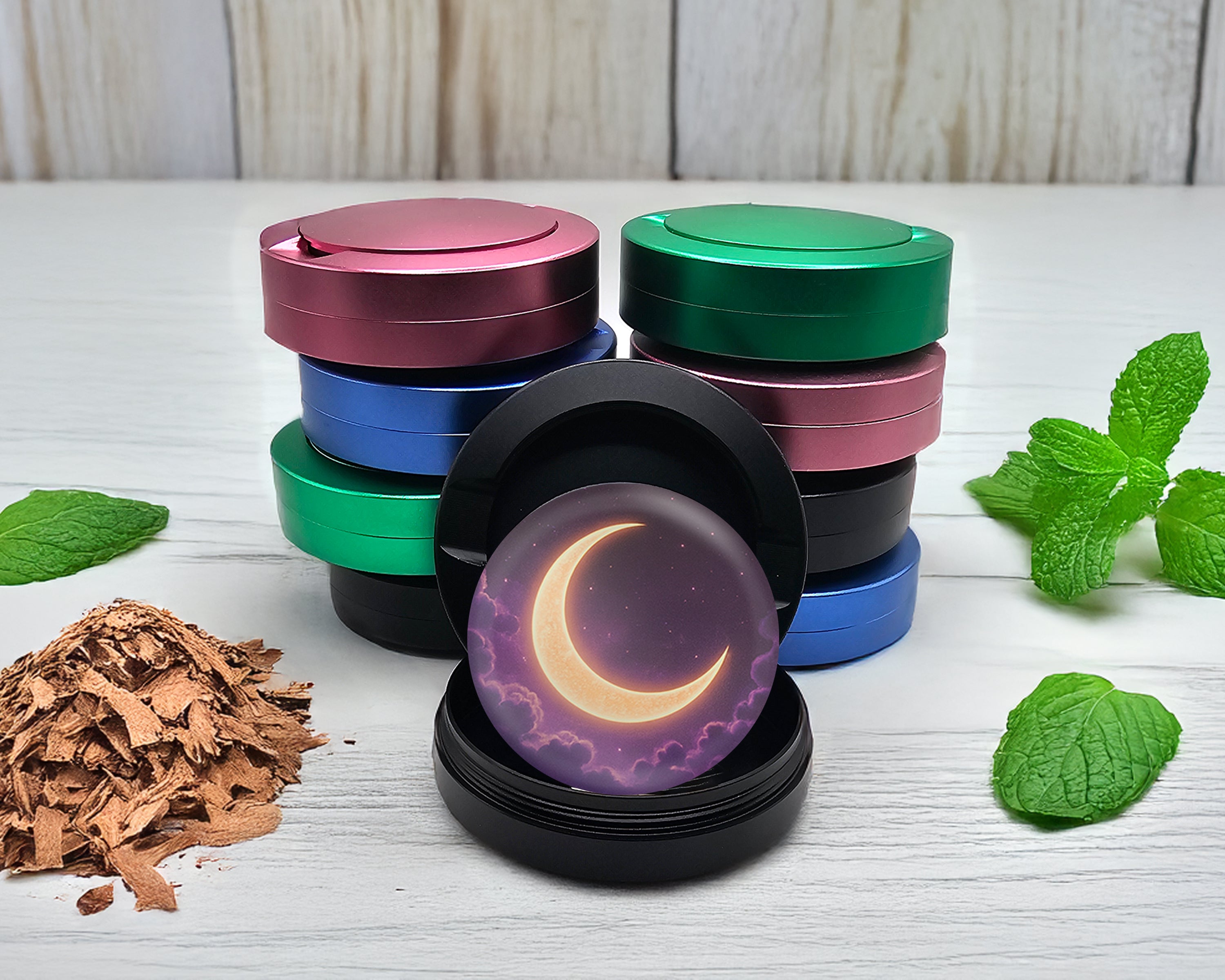 Snus Storage Case Crescent Moon in Dreamy Night Sky Black