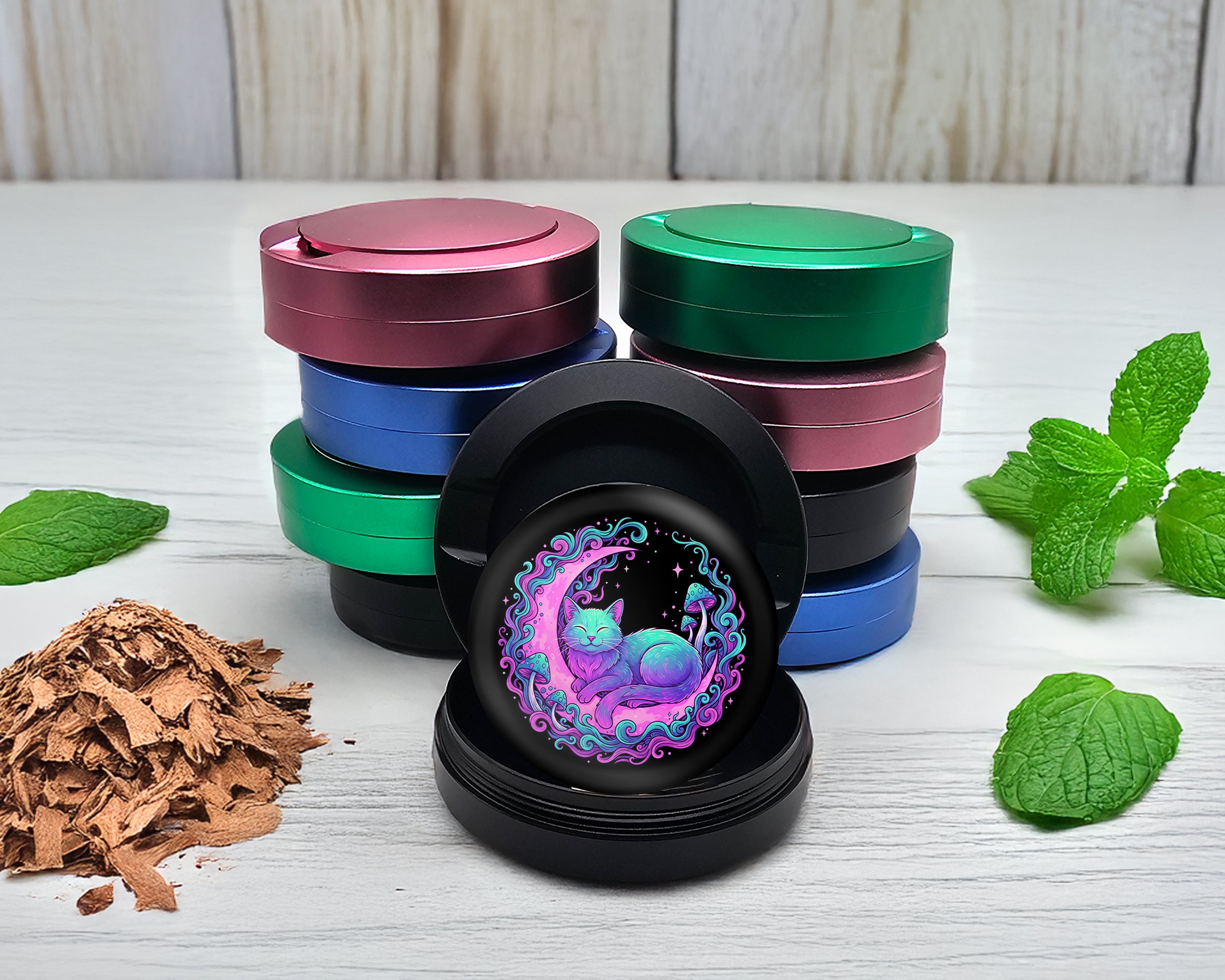 Snus Storage Case Psychedelic Moon Cat Dreams Black