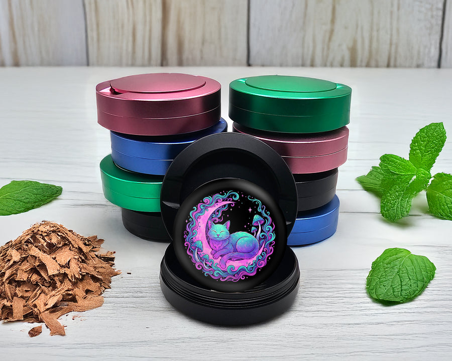 Snus Storage Case Psychedelic Moon Cat Dreams Black