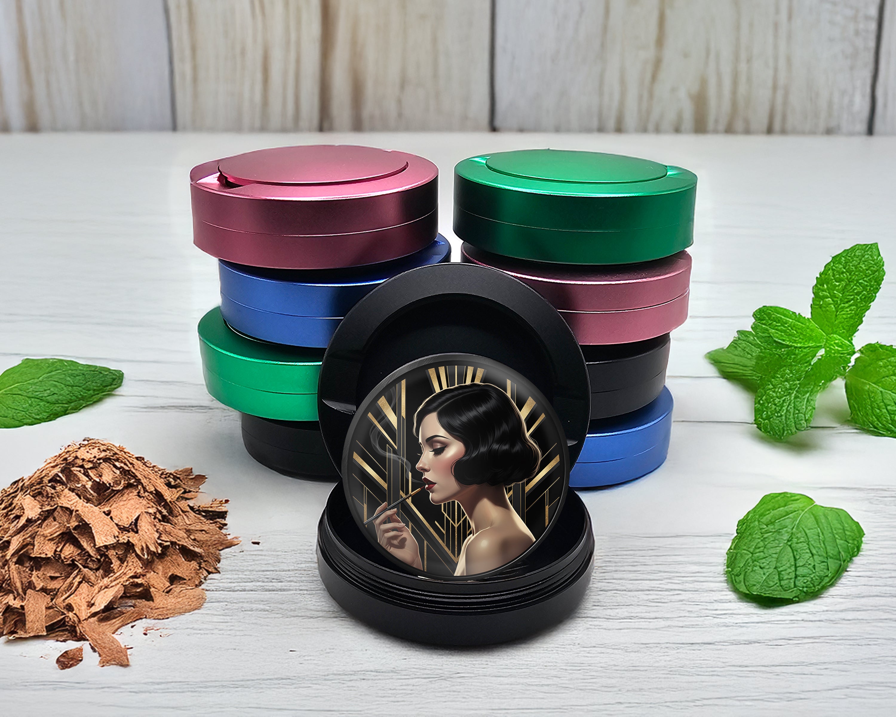 Snus Storage Case Glamorous Art Deco Flapper Black