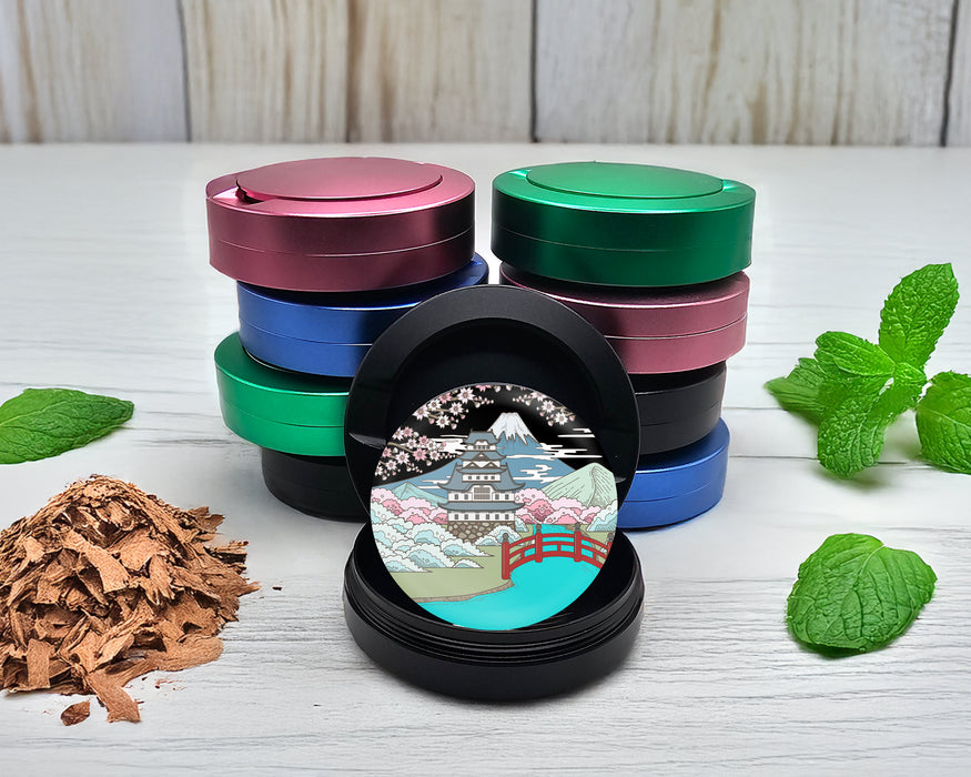 Snus Storage Case Japanese Style Traditional Landscape Sakura Black