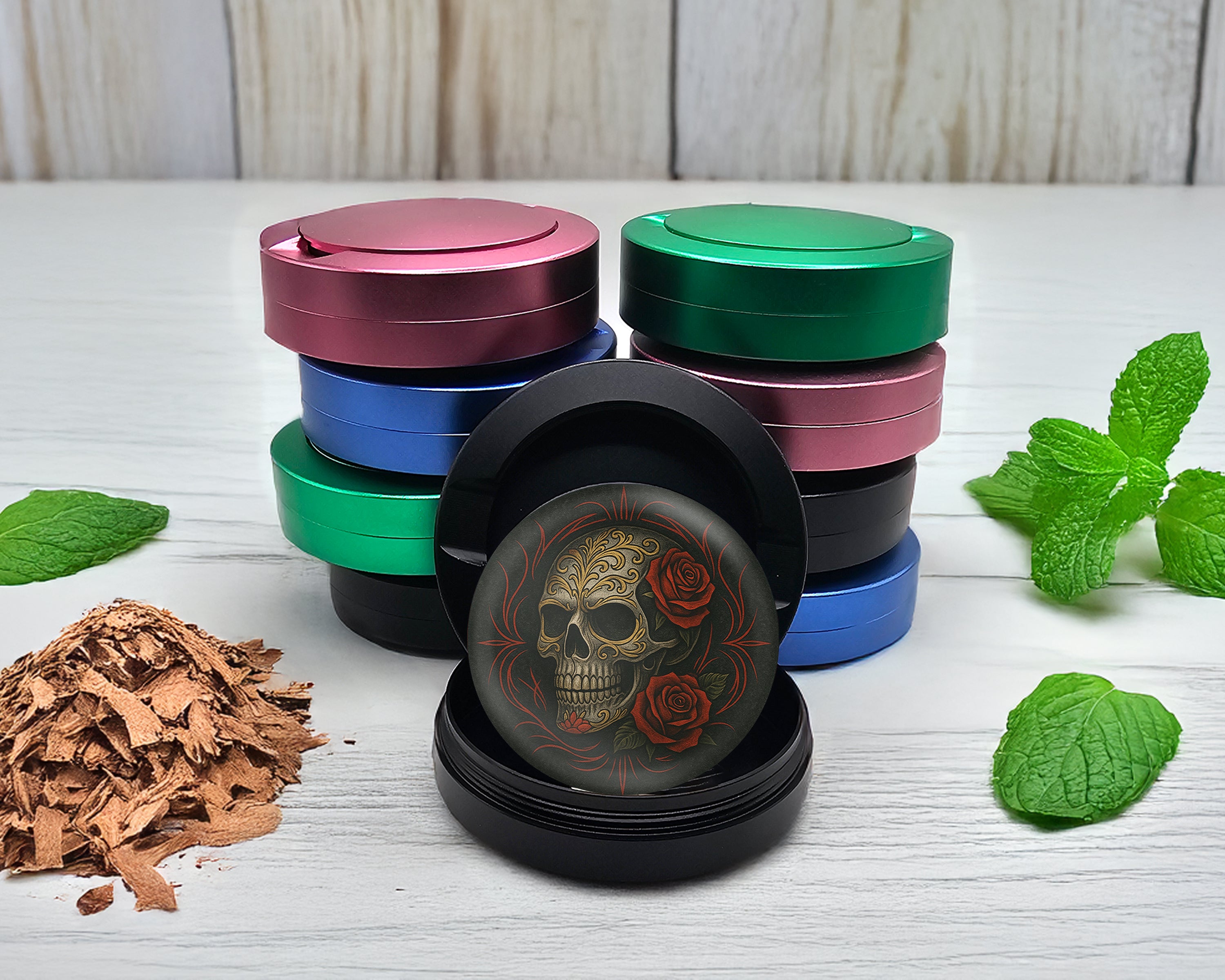 Snus Storage Case Dark Skull with Red Roses Gothic Ink Style Black