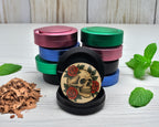 Snus Storage Case Skull with Red Roses Tattoo Flash Style Black