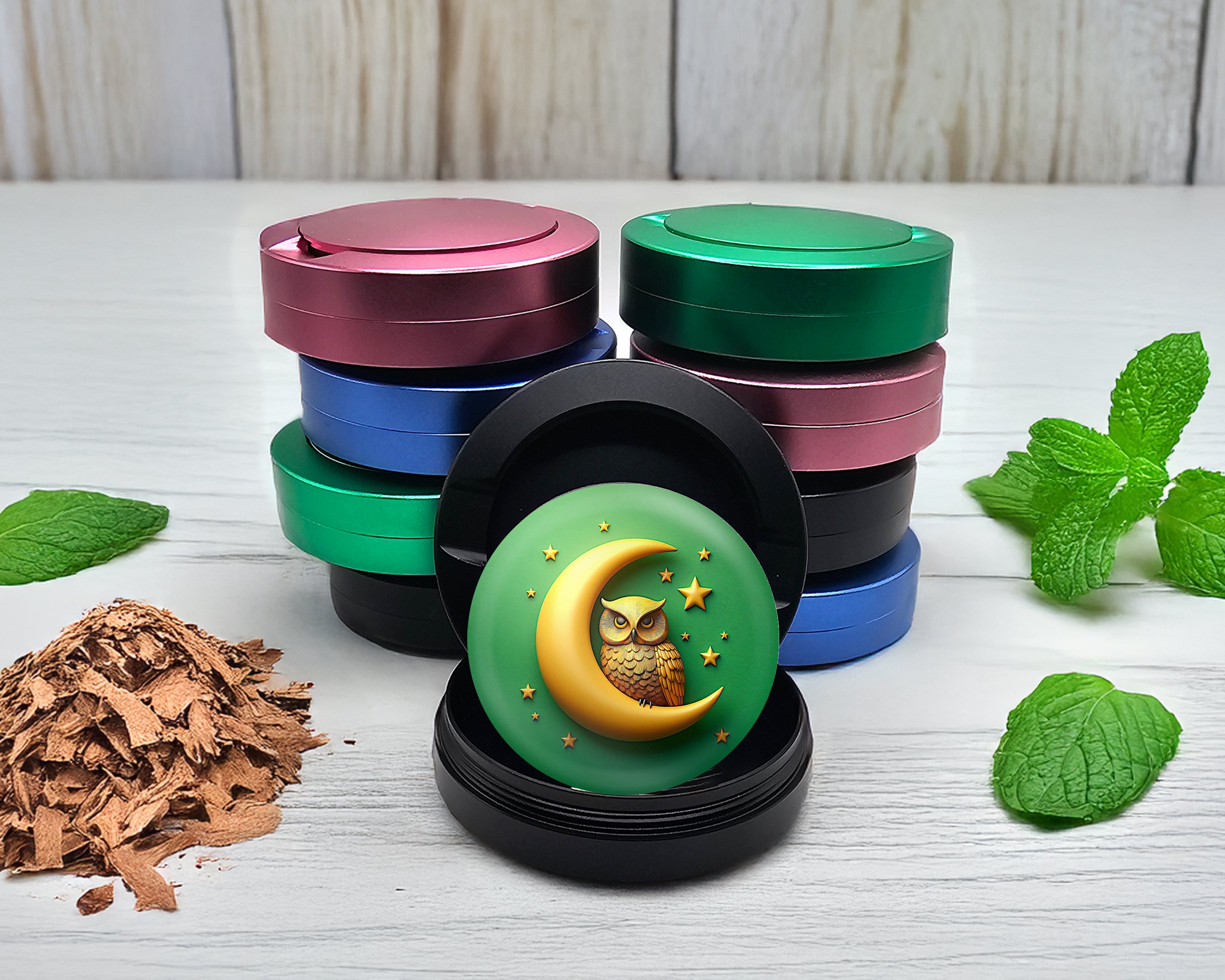 Snus Storage Case Owl Perched On A Golden Moon Black