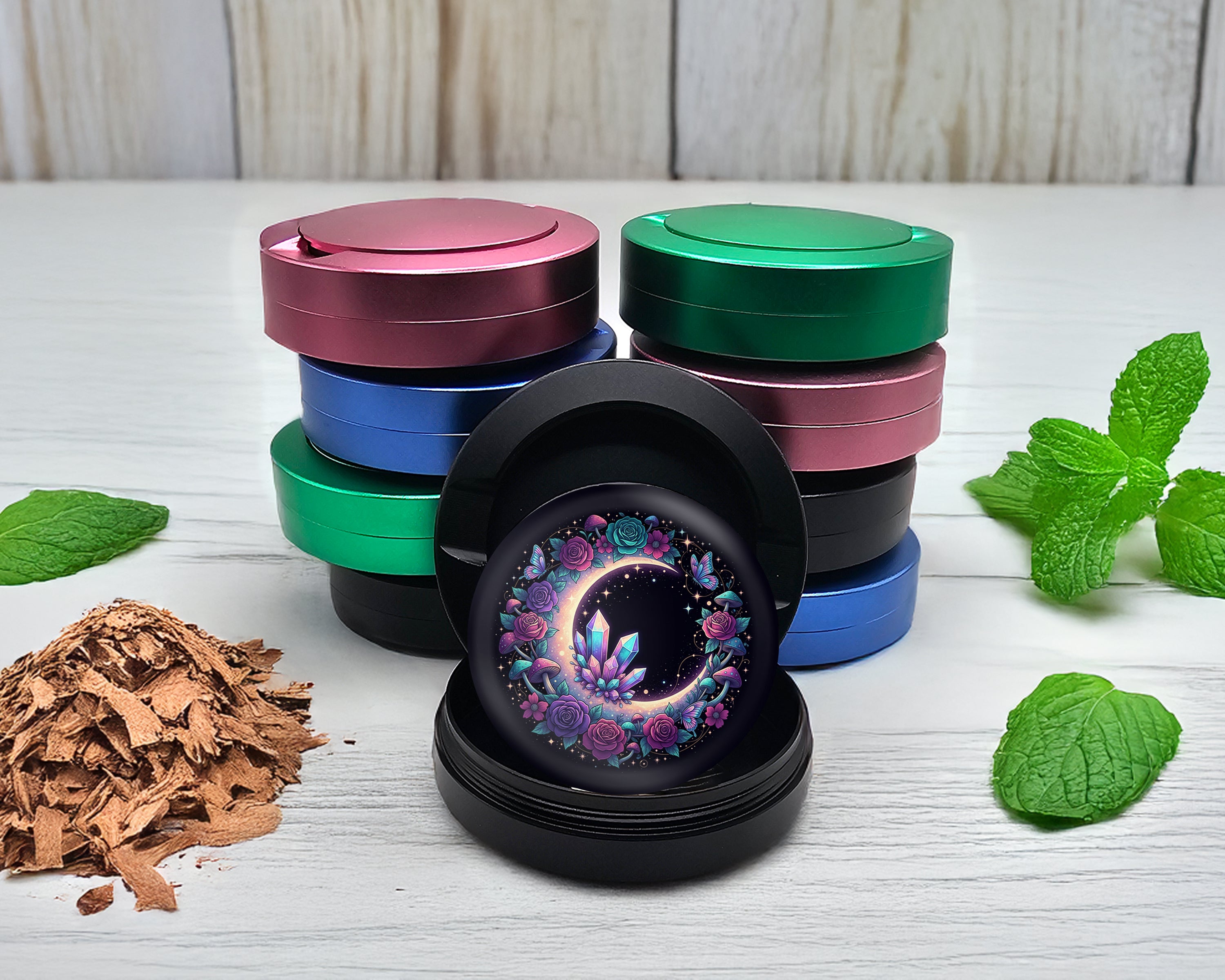 Snus Storage Case Floral Crescent Crystal Garden Black