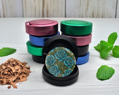 Snus Storage Case Blue Vintage Rose Pattern Traditional Style Black