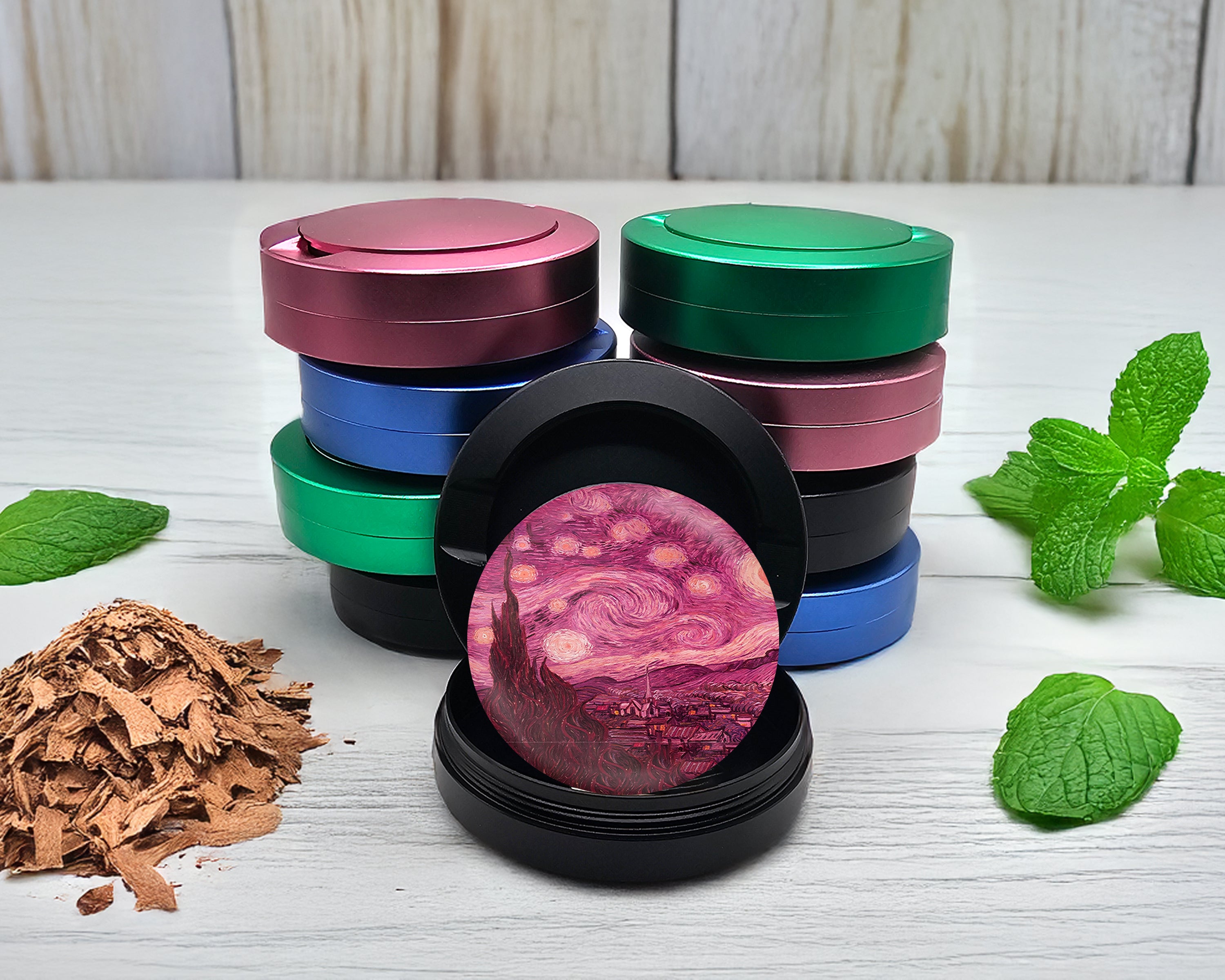 Snus Storage Case Pink Starry Night Vaporwave Van Gogh Art Black
