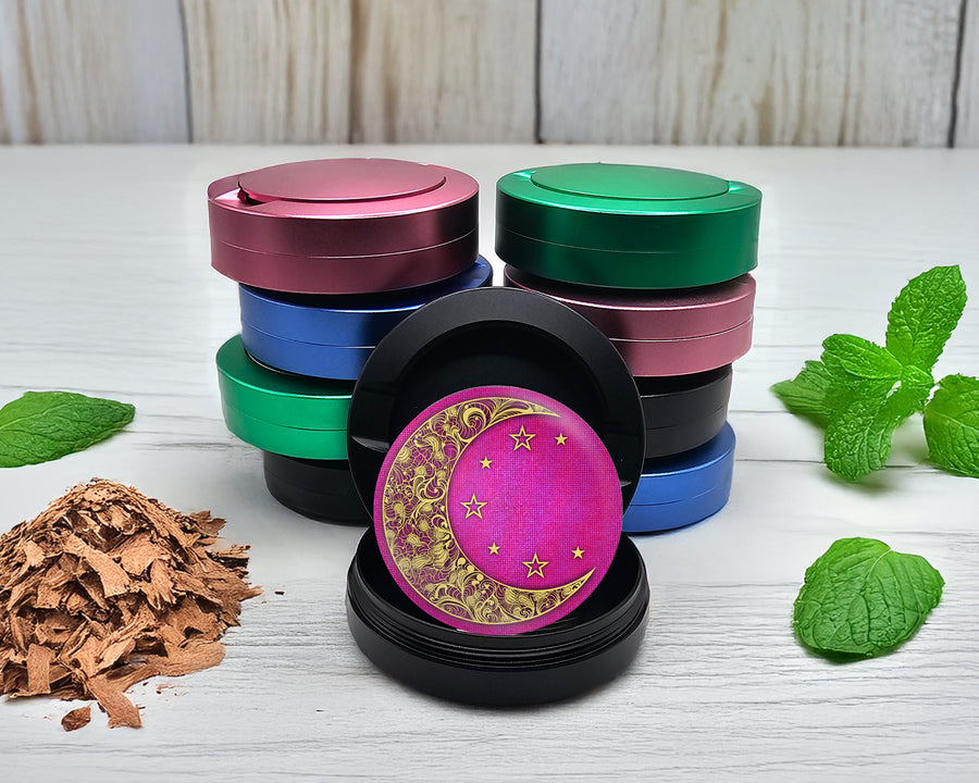 Snus Storage Case Girly Pink Crescent Moon and Stars Black