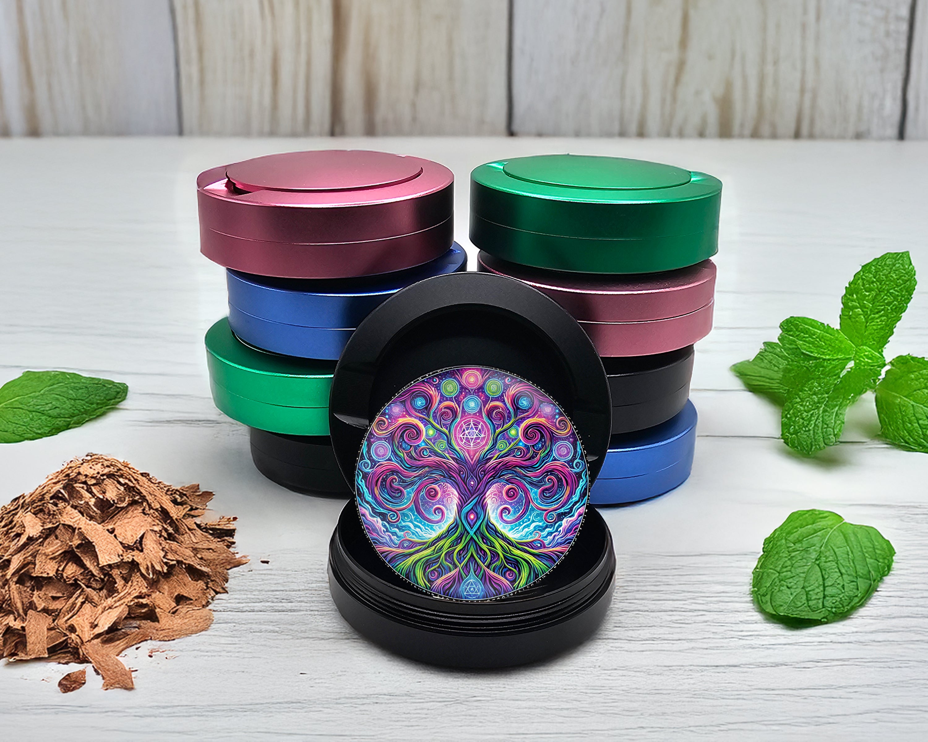 Snus Storage Case Psychedelic Yggdrasil, Old Norse Tree Of Life Black